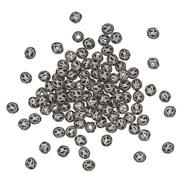 Bead 1pkg100 silver-plated, 4mm cutout round, brass antique image number 0