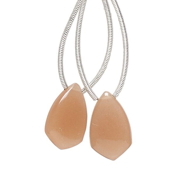Peach moonstone 1pkg2, hand-cut top-drilled puffed kite bead natural 17x10mm image number 0