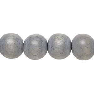 Bead 1pkg1, Taiwanese cheesewood (dyed / waxed), grey, 11-12mm round, 15-1/2 to 16 inches.