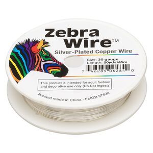 Wire, Zebra Wire&trade;, silver-plated copper, round, 30 gauge. Sold per 50-yard spool.