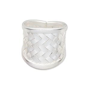 Ring, silver-plated copper, 25mm wide with woven design, adjustable. Sold individually.