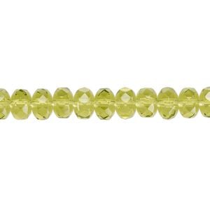 Bead, Czech fire-polished glass, olivine, 7x5mm faceted rondelle. Sold per 15-1/2" to 16" strand.