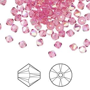 Bead 1440pk rose AB, Swarovski&reg; 4mm XILION bicone 5328