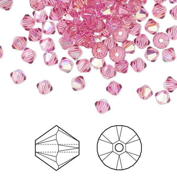 Bead 1440pk rose AB, Swarovski&reg; 4mm XILION bicone 5328 image number 0