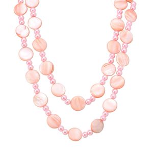 Necklace, glass pearl and mother-of-pearl shell (dyed) 1pkg1, pink, 20mm flat round and 8mm round, 44-inch continuous loop.