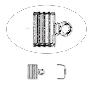 Cord end fold-over 1pkg100 gunmetal-plated, 6.5x4.5mm corrugated u-shape / 6mm inside diameter, brass