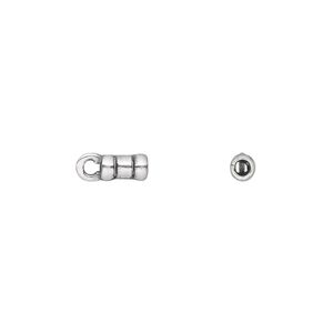 Crimp end 1pkg4 silver-plated pewter, 6x3mm tube / loop / 1.7mm inside diameter, antiqued / JBB Findings