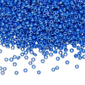 Seed bead, Miyuki, glass, pkg/250g, #11 rocaille, opaque rainbow cyan blue, (RR-483D).