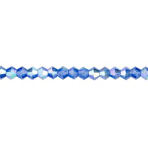 Bead 1pk transparent medium blue AB, Celestial Crystal&reg; 4mm bicone 15.5-16 inch