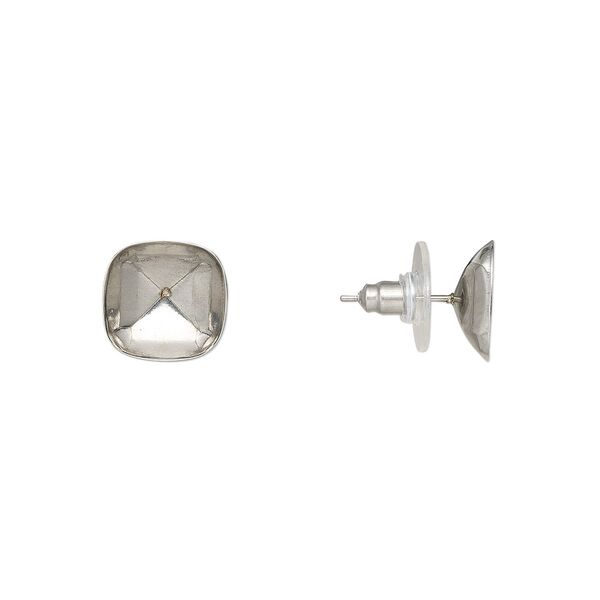 Earstud 1pkg4 Almost Instant Jewelry&reg;, 13mm / 12mm cushion glue-in setting / comfort clutch, stainless steel 2 pair image number 0