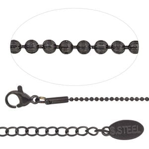 Chain 1pkg1 ball, 1.2mm / lobster claw clasp, black-finished stainless steel 24 inch