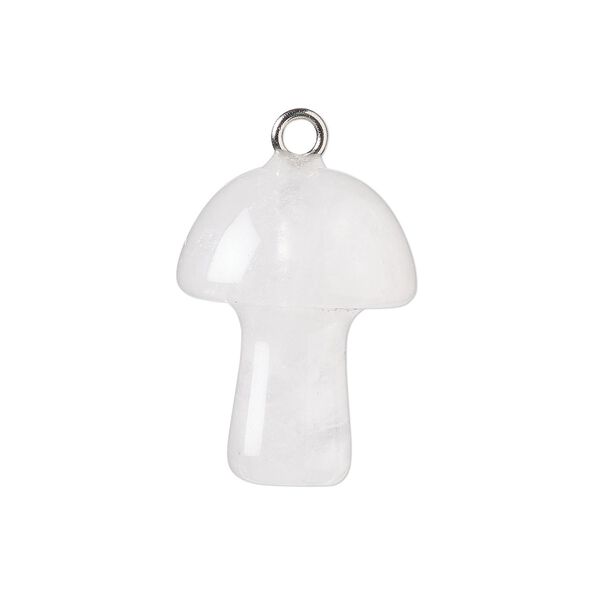 Drop 1pkg1, imitation rhodium-plated brass and snow quartz (natural), 20x15mm hand-carved 3D mushroom image number 0