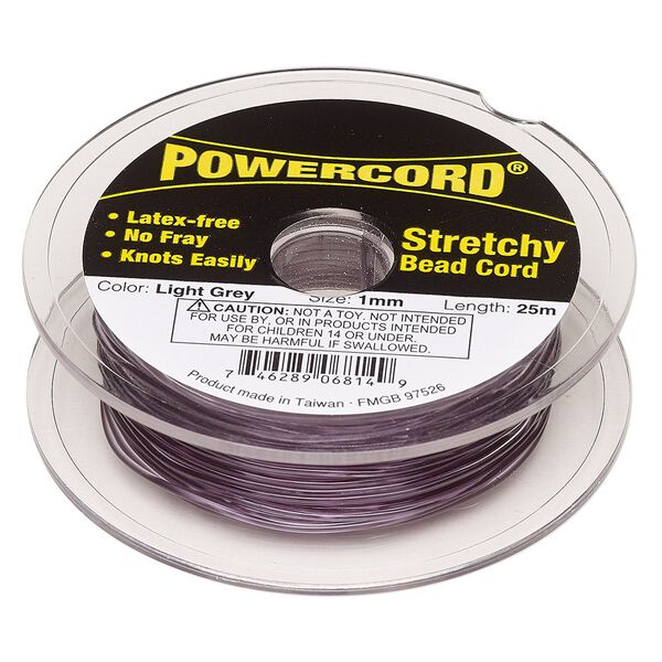 Cord, Powercord&reg;, elastic, light grey, 1mm, 14-pound test. Sold per 25-meter spool. image number 0