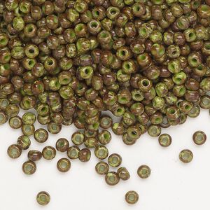 Seed bead, Preciosa Ornela, glass, opaque moss green travertine, #8 rocaille. Sold per 500-gram pkg.