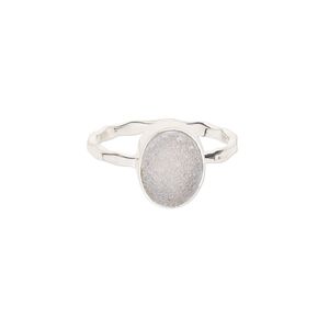 Ring, Create Compliments&reg;, druzy agate and sterling silver, white, 11mm wide oval, size 7. Sold individually.