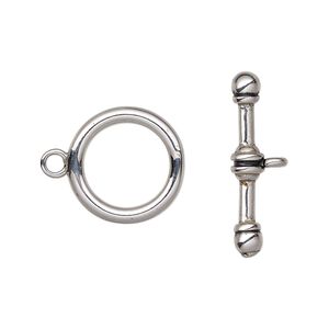 Clasp toggle 1pkg1, 16mm round, stainless steel /  black enamel 1-strand