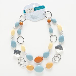 Necklace component, 2-strand, acrylic / silver-coated plastic / silver-finished steel, multicolored, 16 inches. Sold individually.