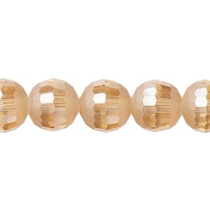 Bead 1pk 96 facets translucent amber peach AB half-matte, Celestial Crystal&reg; 12mm round 8 inch