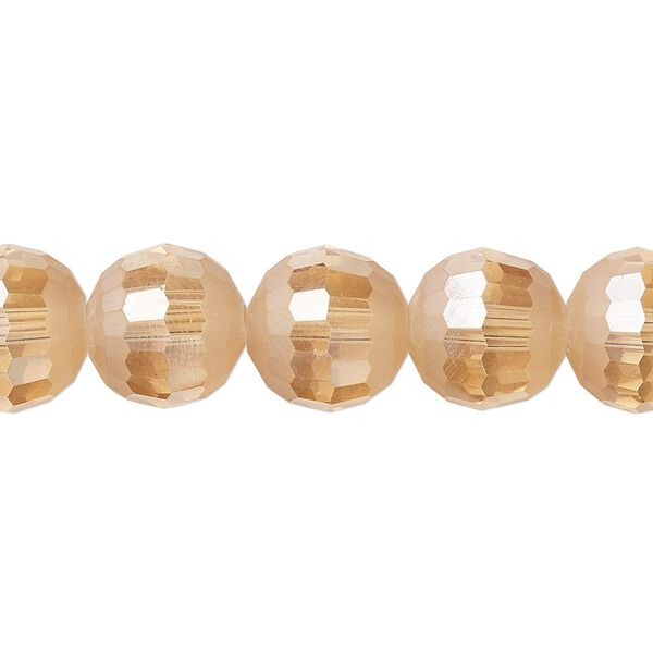 Bead 1pk 96 facets translucent amber peach AB half-matte, Celestial Crystal&reg; 12mm round 8 inch image number 0