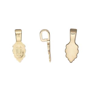 Bail, Aanraku&reg;, glue-on, gold-plated "pewter" (zinc-based alloy), 16x5.5mm with 9x5.5mm leaf flat base. Sold per pkg of 25.