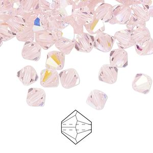Bead 24pk pink sapphire AB, Preciosa Czech crystal 6mm bicone