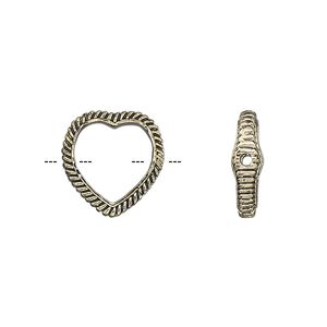 Bead frame 1pkg2 gold-finished "pewter", 14mm open heart / rope edge / fits up to 10mm bead, antique