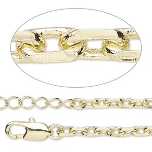 Chain 1pkg1 cable, 4mm / lobster claw clasp, gold-finished brass 18 inch