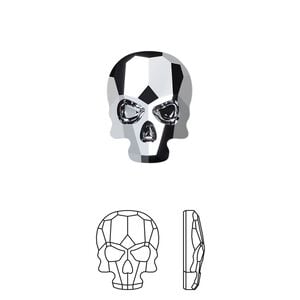 Flat back 1pk crystal light chrome foil back, Crystal Passions&reg; 14x10.5mm skull 2856