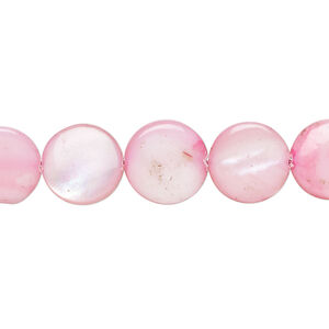 Mother-of-pearl shell 1pkg1, puffed flat round bead 15 inch pink 11-12mm