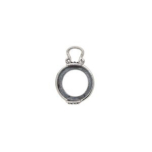 Drop, antiqued sterling silver, 11mm round with marquise design and open back with 10mm 2-prong round cabochon setting. Sold individually.