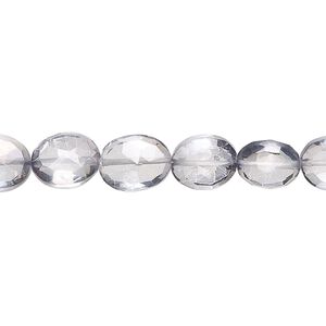 Quartz crystal 1pkg1, hand-cut faceted puffed oval bead 7 inch 8x7mm-11x8mm