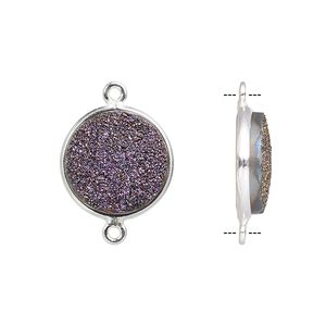 Druzy agate / sterling silver 1pkg1, electrocoated hand-cut flat round link 15mm
