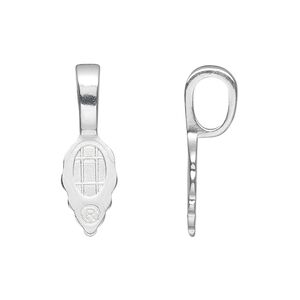 Bail, Aanraku&reg;, glue-on, silver-plated "pewter" (zinc-based alloy), 25x8mm with 13x8mm leaf flat base. Sold per pkg of 5.