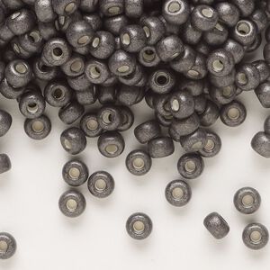 Seed bead, Miyuki, glass, pkg/250g, #6 rocaille, opaque matte galvanized graphite, (RR-2092).