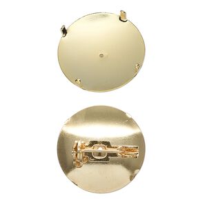 Pin back 1pkg10 gold-plated, 19mm round / 18mm round 4-prong setting, steel