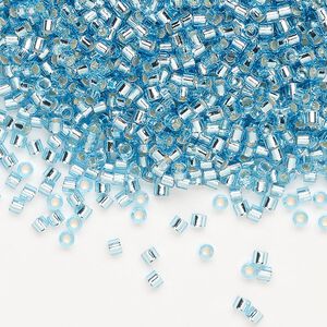 Seed bead, Delica&reg;, glass, pkg/7.5g, #10 round, transparent silver-lined aqua (DBM-0044).