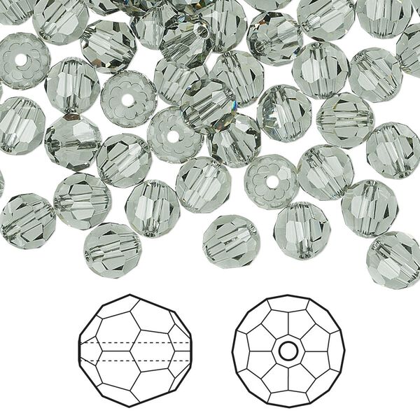 Bead 360pk black diamond, Swarovski&reg; 6mm round 5000 image number 0