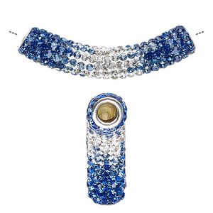 Bead 1pkg1 silver-plated, 47x9mm curved tube, brass / resin / glass rhinestone / multicolored Dione&reg;