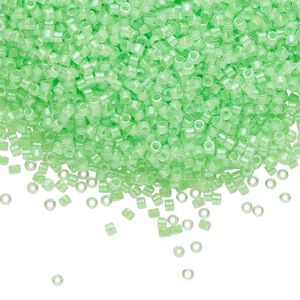 Seed bead, Delica&reg;, glass, pkg/7.5g, #11 round, translucent luminous inside dyed color mint green (DB-2040).