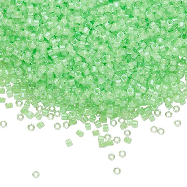 Seed bead, Delica&reg;, glass, pkg/7.5g, #11 round, translucent luminous inside dyed color mint green (DB-2040). image number 0