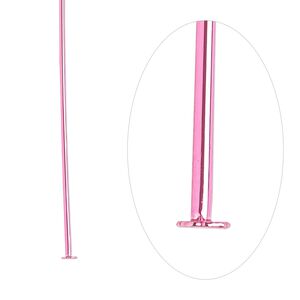 Head pin 1pkg10 brass , 1.5 inch, 21 gauge electro-coated pink