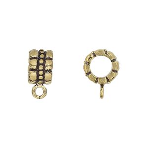 Bead 1pkg2 gold-finished, 10x7mm textured rondelle, brass antique