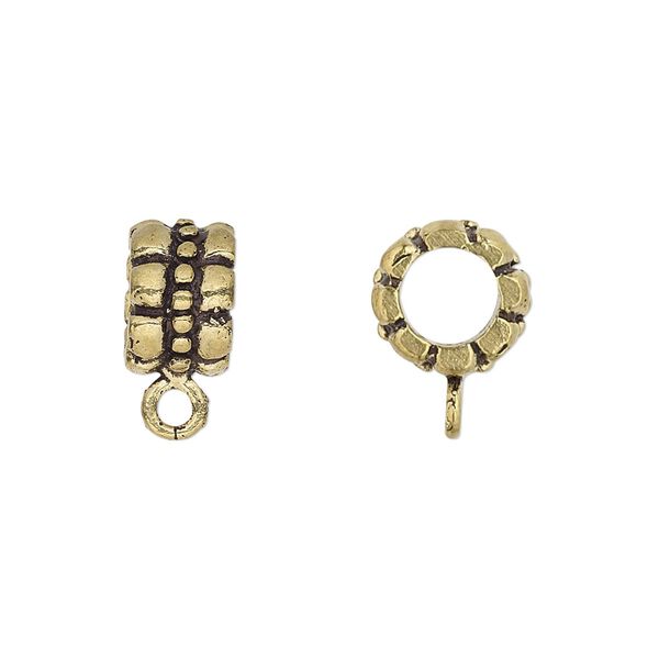 Bead 1pkg2 gold-finished, 10x7mm textured rondelle, brass antique image number 0