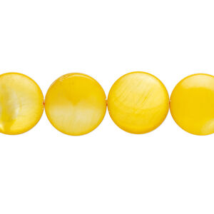 Mother-of-pearl shell 1pkg1, puffed flat round bead 15 inch mango 12-13mm