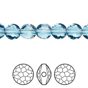 Bead 4pk aquamarine, Crystal Passions&reg; 8mm puffed round 5034