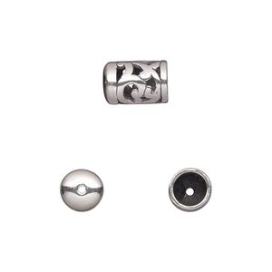 Cord end 1pkg2 sterling silver, 10.5x6.5mm filigree round tube / 5mm inside diameter, antiqued / JBB Findings