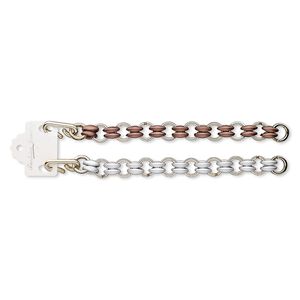 Bracelet, acrylic and rose gold-coated plastic, matte silver and mauve, 17mm wide, 7 inches with hook-and-eye clasp. Sold per pkg of 2.
