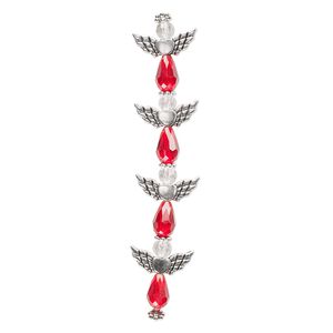 Bead mix 1pkg4 silver-plated "pewter", 25x22mm angel, red & clear / antique