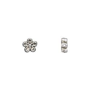 Bead 1pkg50 silver-plated "pewter", 7mm flower, antique
