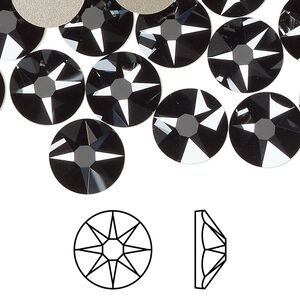 Flat back 12pk jet hematite foil back, Crystal Passions&reg; 10.912-11.304mm rose round SS48 2088